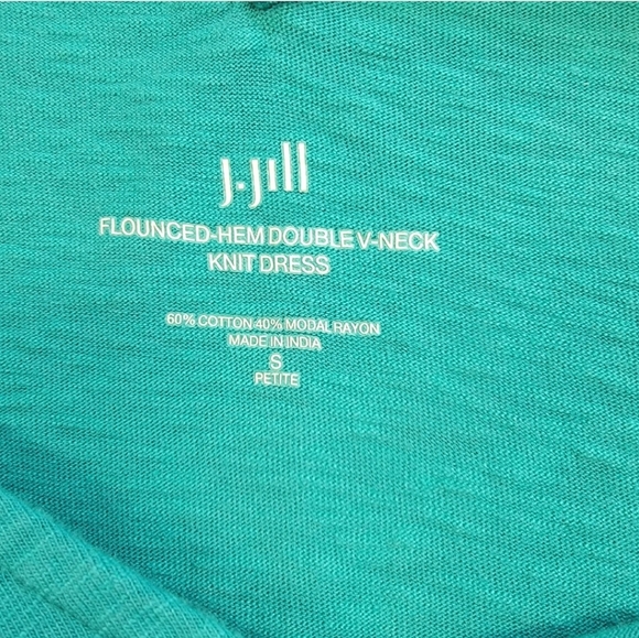 J Jill Flounced Hem Double V Neck Knit Dress SP Small Petite Aegean Teal Casual - Picture 3 of 10